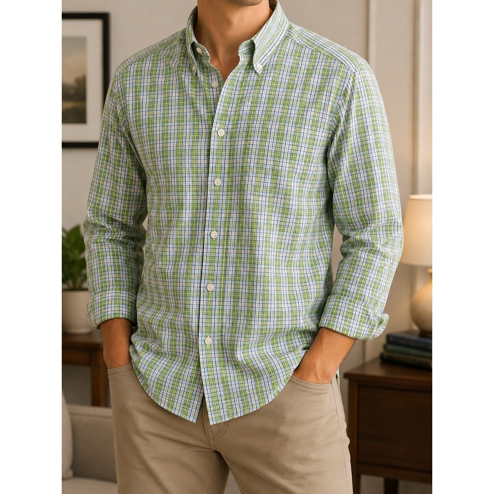 Cutter & Buck Men's XLT Green Blue Plaid Button Down Shirt Long Sleeve Tall